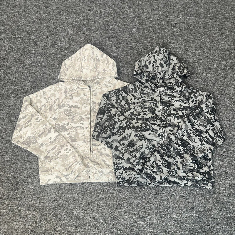 26FW Heavy Fabric Cotton Camouflage White Gray Zipper Hoodie Hooded Men Women Unisex Streetwear Coats With Tags