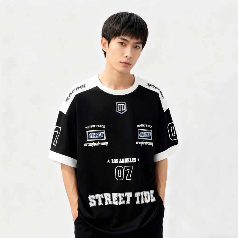 Men's Streetwear "Street Tide" Racing Graphic Oversized T-Shirt - Los Angeles-Inspired Casual Tee-32