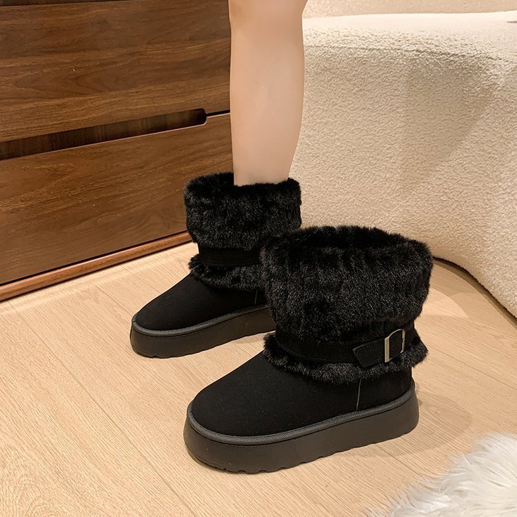 Autumn snow boots and winter spicy girl thick soled mid waist snow boots cotton designer shoes new wool lining thickened luxury snow cotton boots