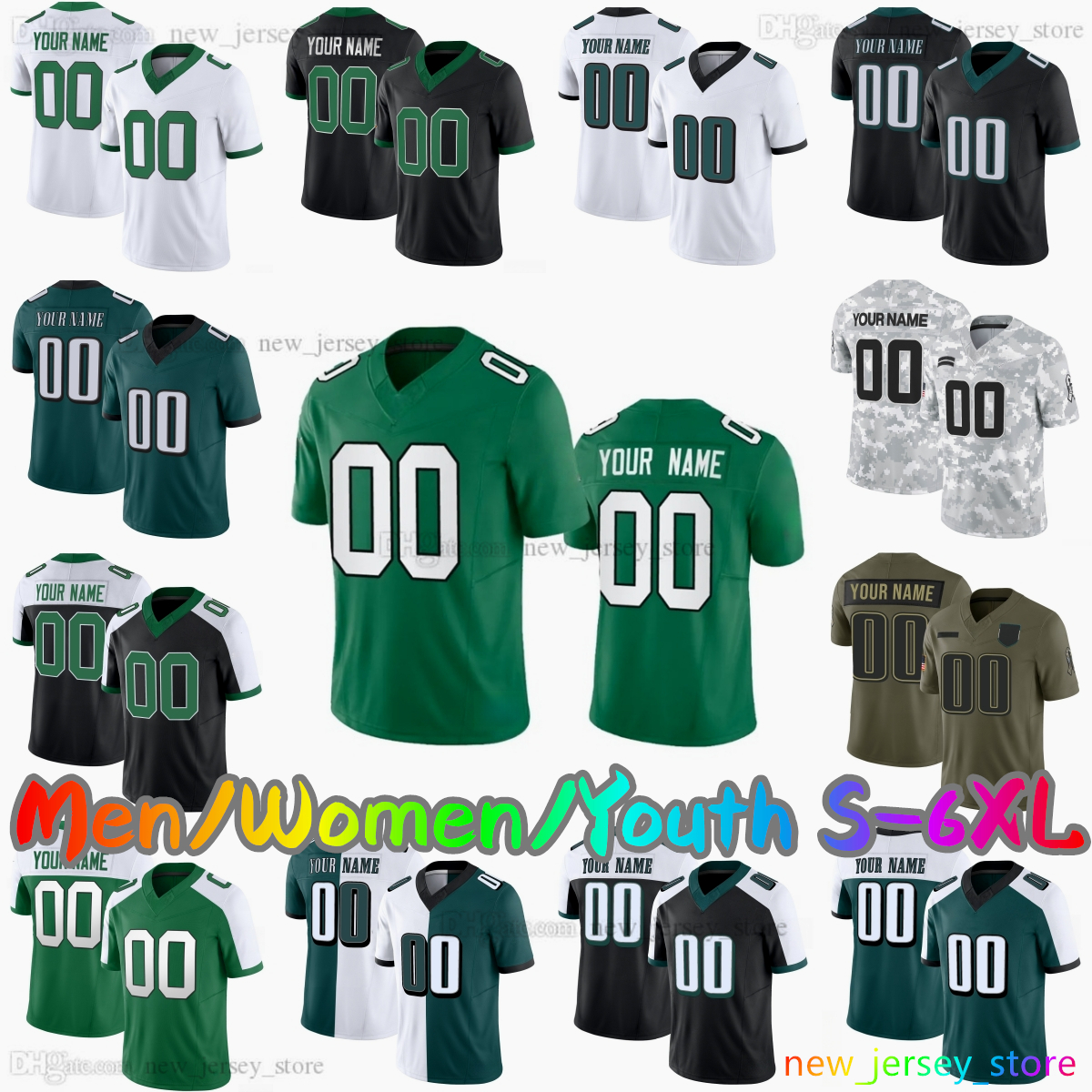 2025 Custom S-6XL DIY 1 Jalen Hurts Football Jersey 26 Saquon Barkley 33 Cooper DeJean 11 A.J. Brown 6 DeVonta Smith 20 Brian Dawkins 53 Zack Baun 90 Davis Stitched Jerseys