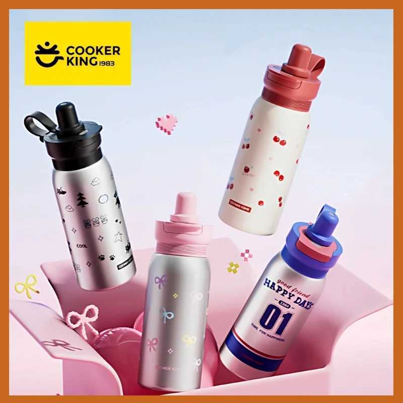COOKER KING Portable Childrens Straw Cup Thermos Mug Stainless Steel Vacuum Flask ColdHot Sports Cup Water Mug Insulated Cup C251008