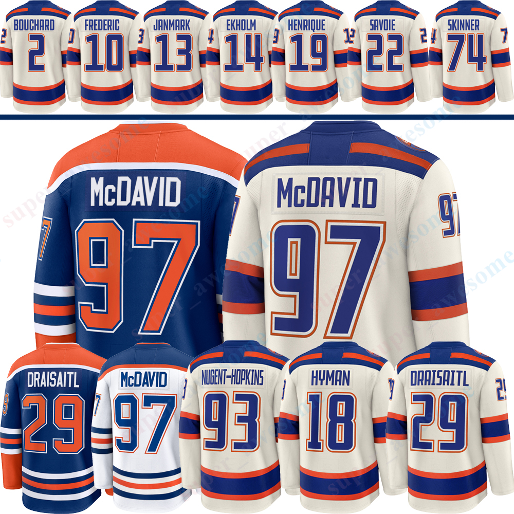 #97 Connors McDavids Edmonton Hockey Jersey Oilers Jersey #29 Leon Draisaitl Ryan Nugent-Hopkins Evan Bouchard Ekholm Zach Hyman Stuart Skinner Wayne Gretzky Jerseys