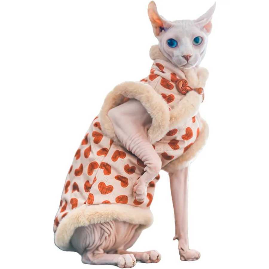 Faux Fur Sphynx Cat Clothes ChiPao Cotton Hairless Cat Cheongsam Shirts Cat Vest Pet Sweater Clothes Kitten Apparel for Slim Ca C251009