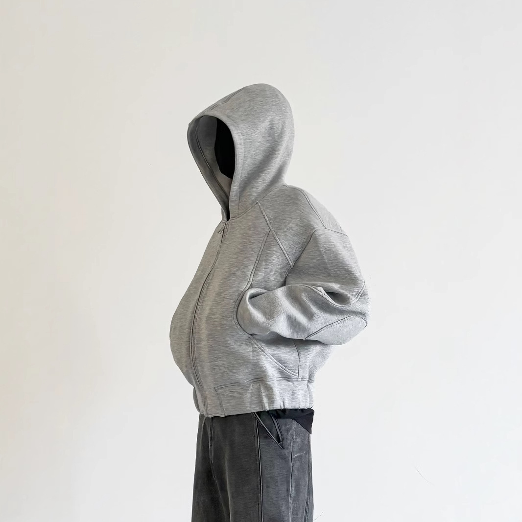 American High Designer Shirt Street Heavyweight Short Hooded Sweatshirt Men's Trendy Designer Hoodie New Split Line Silhouette Zipper Jacket Top Winter