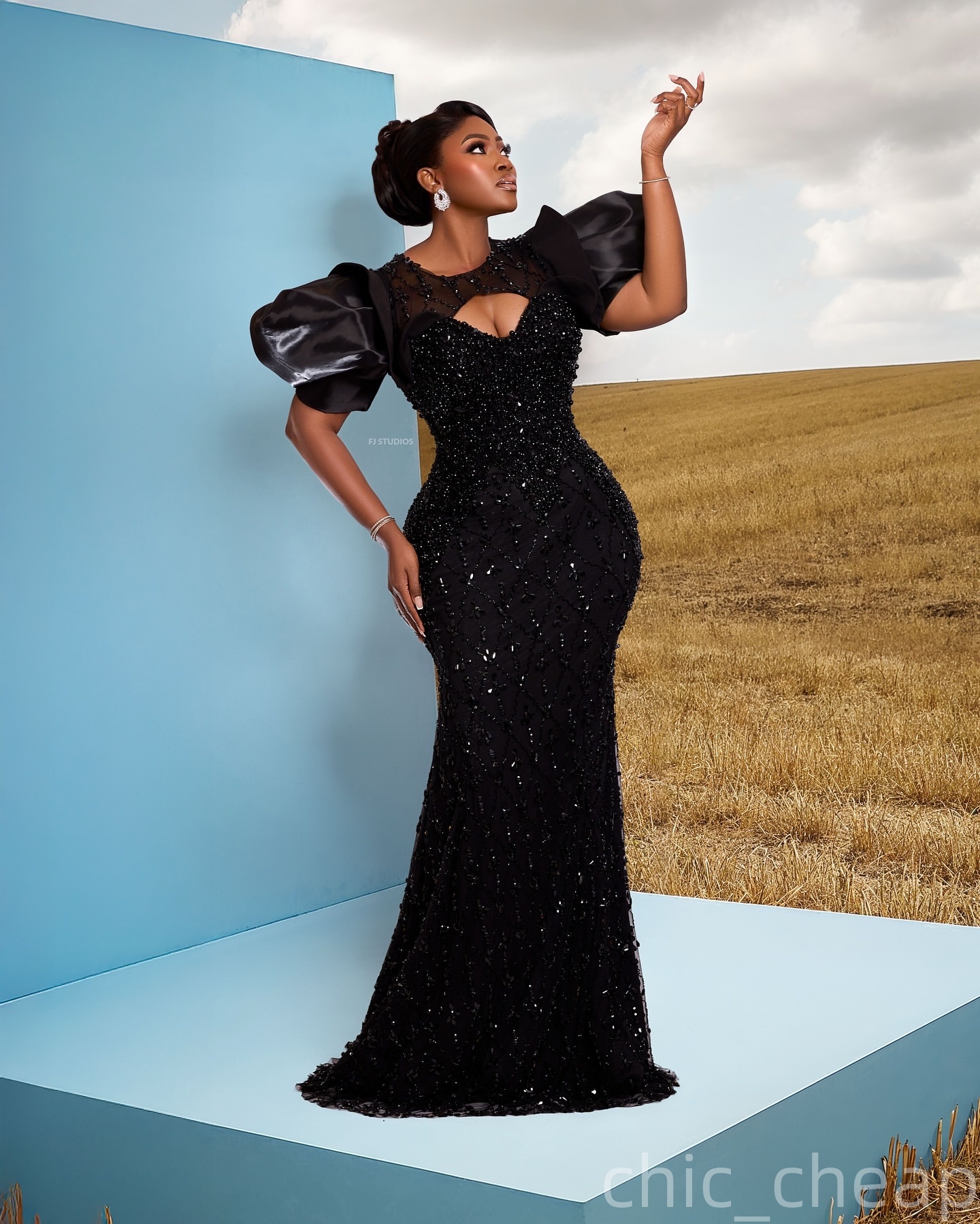 Black Mermaid Prom Dresses 2025 Pearls Crystals Sequined Short Sleeves Evening Formal Party Second Birthday Engagement Gowns Plus Size Dress For Speci