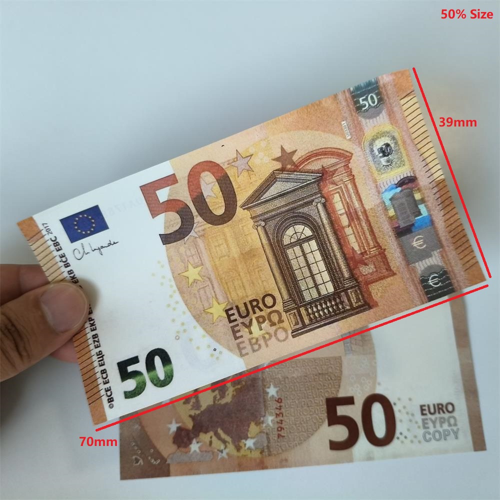 3A Realistic Party Supplies Fake Money Euro Banknote 5 10 20 50 100 200 500 Euros Pounds Dollar Toy Bar Props Copy Currency UK Movie Money 100PCS/Pack 70*39mm 50% Size