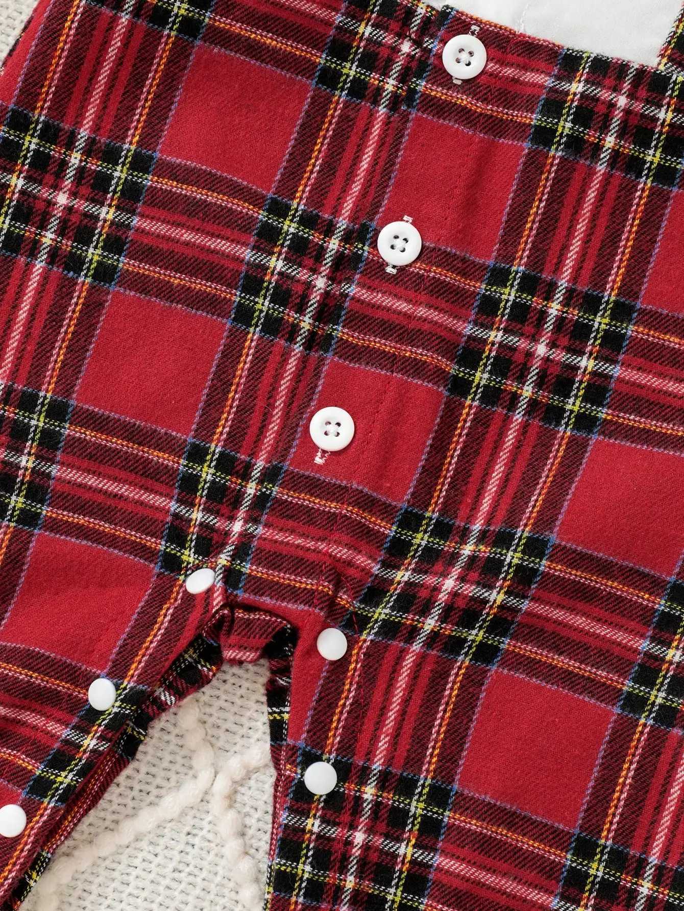 Gentleman Style Autumn Fashion 124m Baby Boys Onesie Red Plaid Small Bow Tie Color Contrast Breasted Lapel LongSleeved Onesie C251009