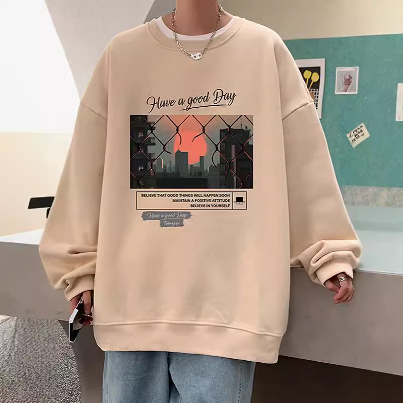 Hoodie Men Ins Trendy Spring Designer Hoodie Designer Shirt Autumn Loose Jacket Hong Kong Style Pullover Base Shirt Round Neck Inner Wear Top T-shirt