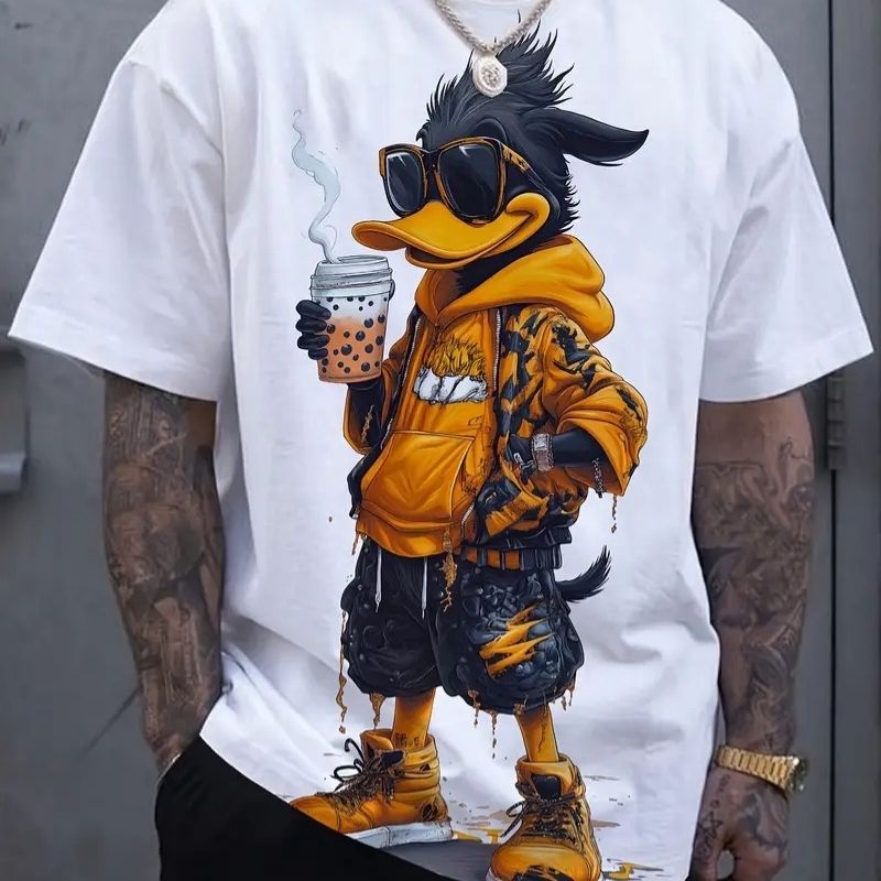 Men's Streetwear Cool Duck Graphic Oversized T-Shirt - Casual Urban Fashion Tee-36