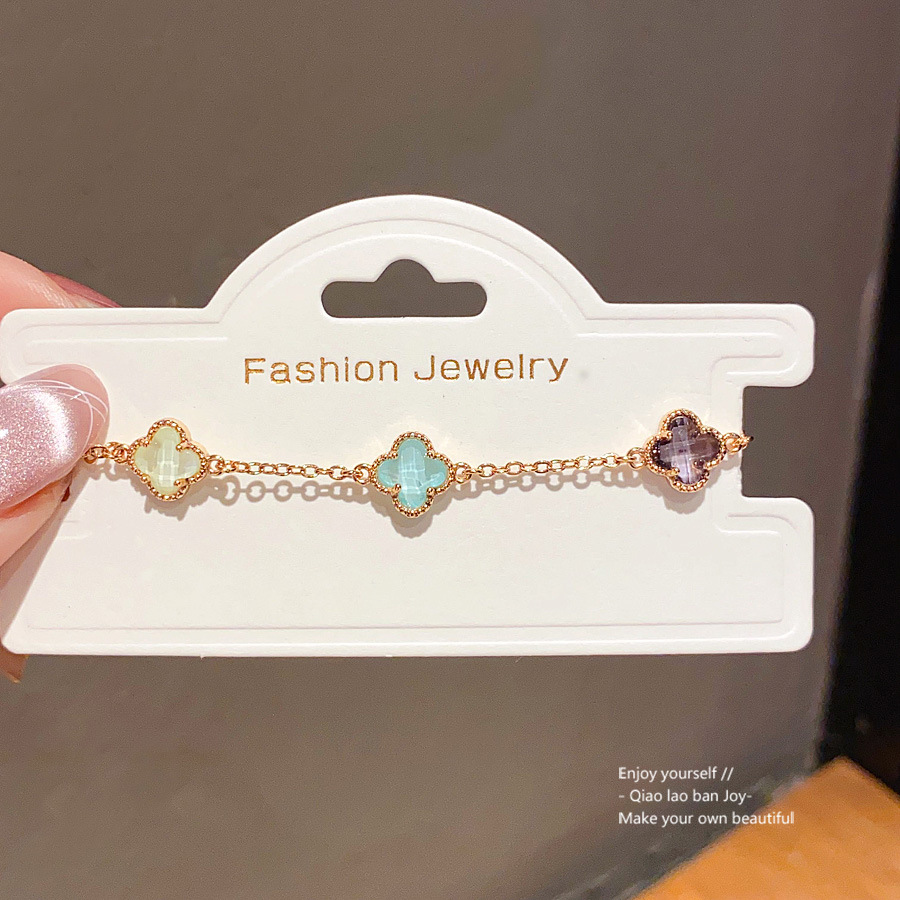 Chic Gold - Toned Bracelet With Colorful Clover Charms Dainty Daily & Elegant Jewelry Gift For Her Stylish And Delicate Accessory