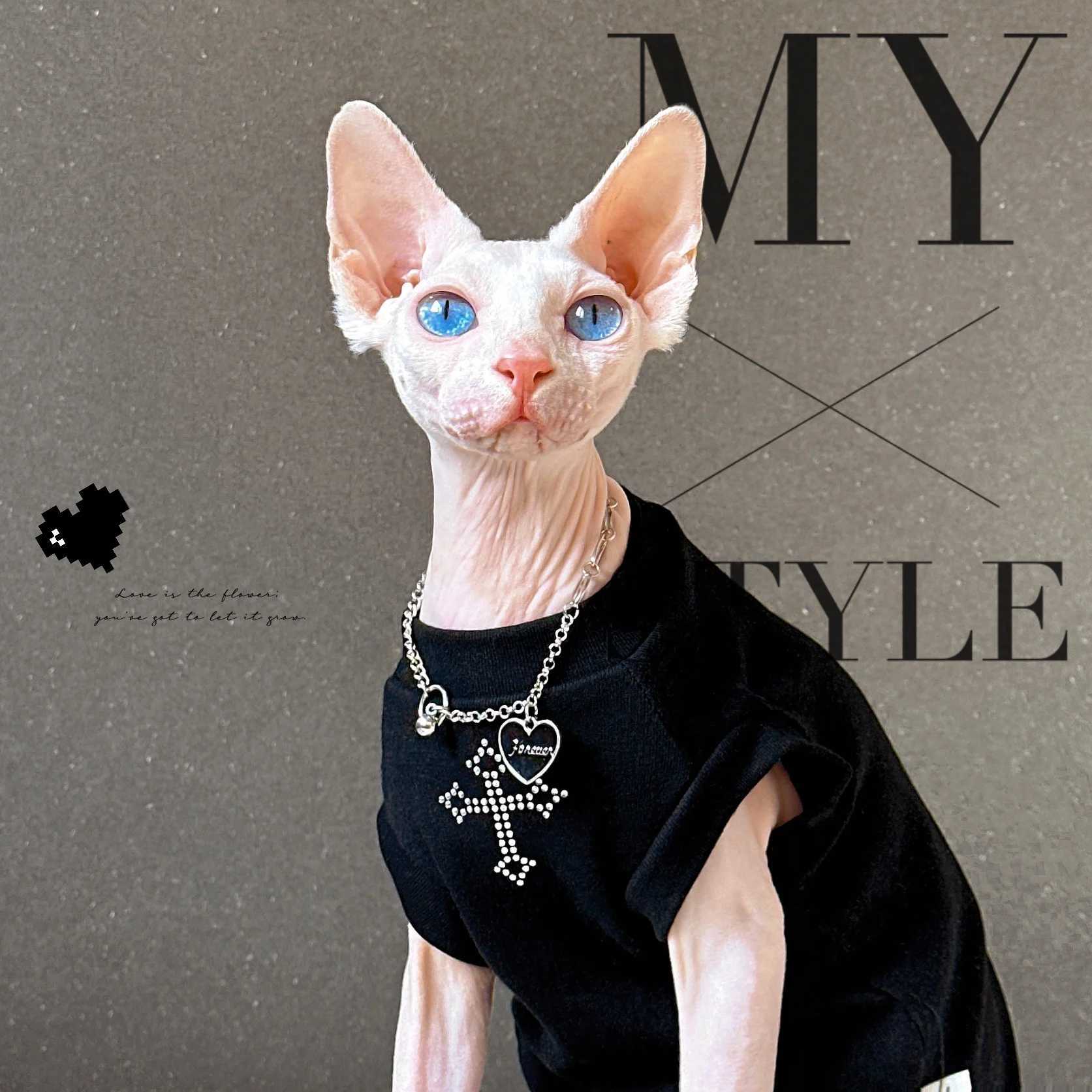 Devon Rex Cat Clothes Sparkling Diamond Studded Black Cat Vest for Summer Hairless Cat Clothes Sphynx Cat Clothes C251009
