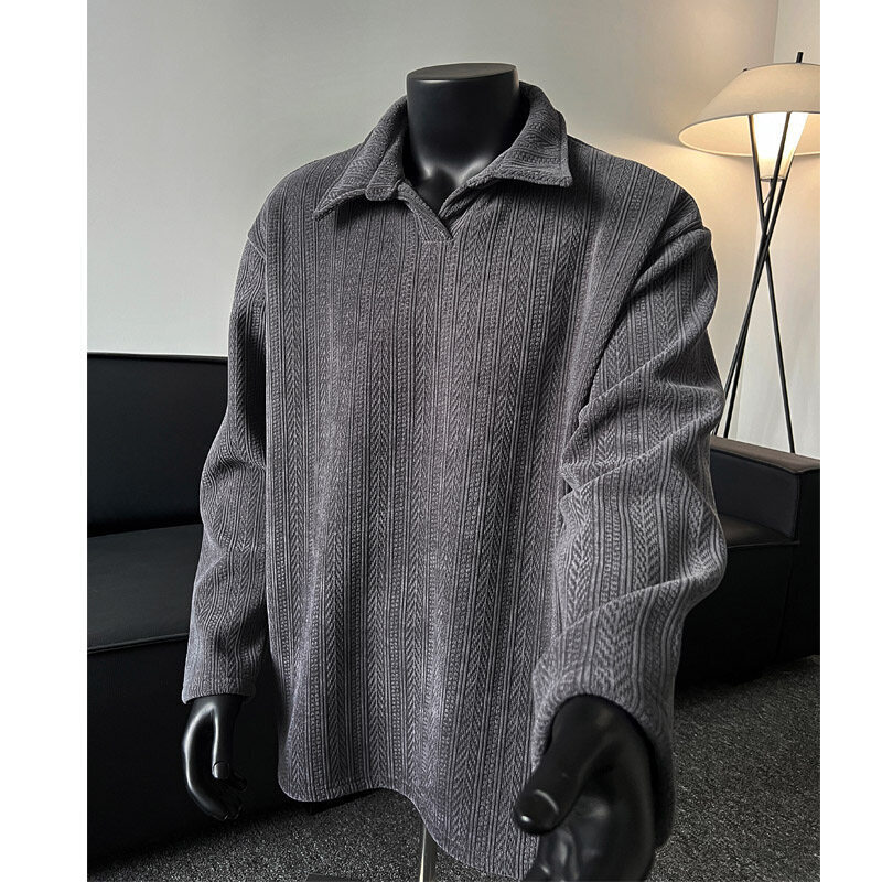 Old Money Style Wheat Ear Pattern Polo Designer Shirt Collar Sweatshirt Men's Spring American Designer Hoodie Retro Vintage High-end Cool Jacket