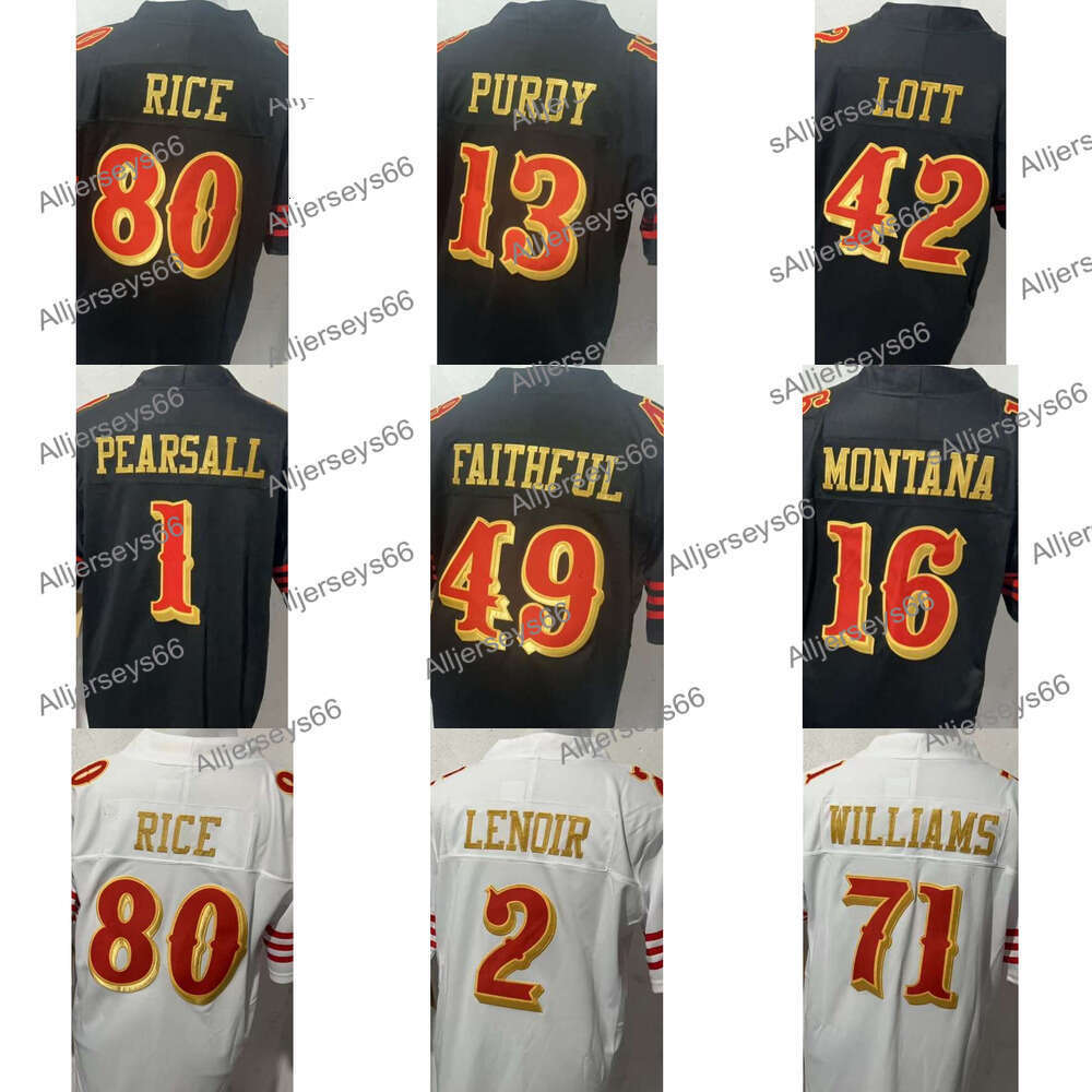 Mens Football Jerseys 2025 Rivalries Jersey Brock Purdy Kittle Fred Lott Rice Pearsall Warner Christian McCaffrey Lenoir Black Jersey