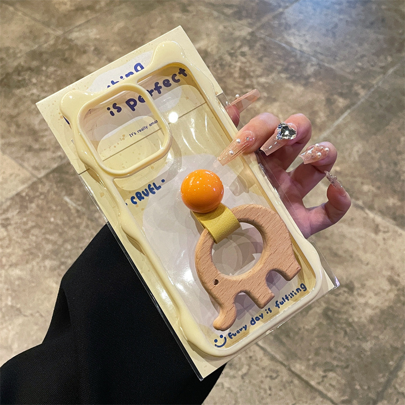 Fashion Cute Cartoon 3D Cat Ears Wooden Horse Ring Holder Clear Transparent Wavy Frame Soft TPU Case Compatible with iPhone 16 Pro Max