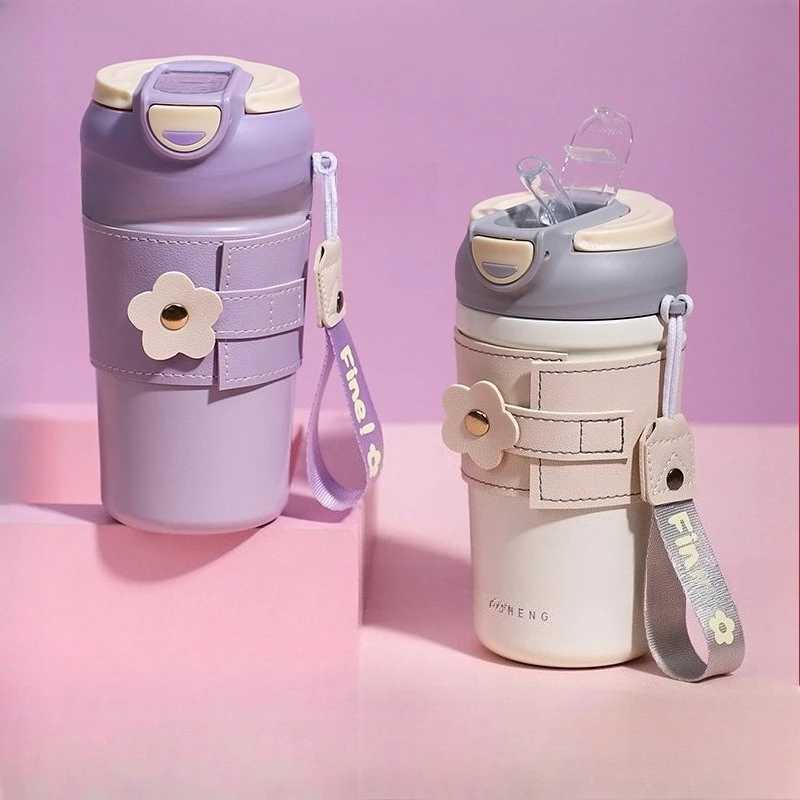 450Ml highvalue direct drinking straw dualpurpose thermos cup office double drinking Internet celebrity coffee accompanying cup C251008