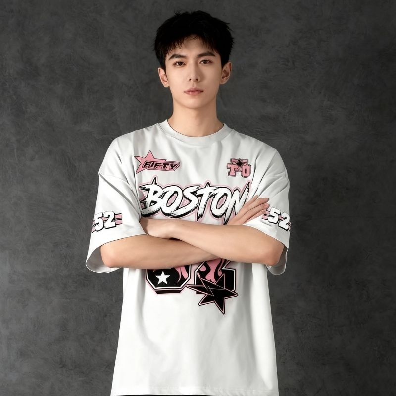 Men's Streetwear Boston "52" Graphic Oversized T-Shirt - Casual Urban Fashion Tee-29