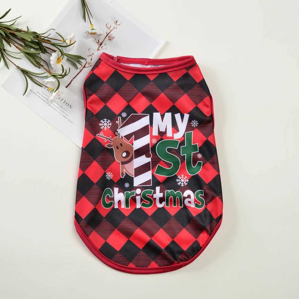 Christmas Print Cat Clothes Breathable Soft Cozy Kitten Tshirt For Small Medium Dogs Cats Cute Santa Claus Pet Vest Costume C251009