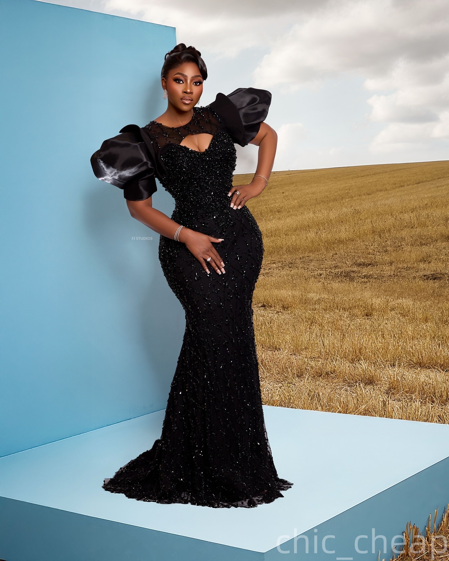 Black Mermaid Prom Dresses 2025 Pearls Crystals Sequined Short Sleeves Evening Formal Party Second Birthday Engagement Gowns Plus Size Dress For Speci