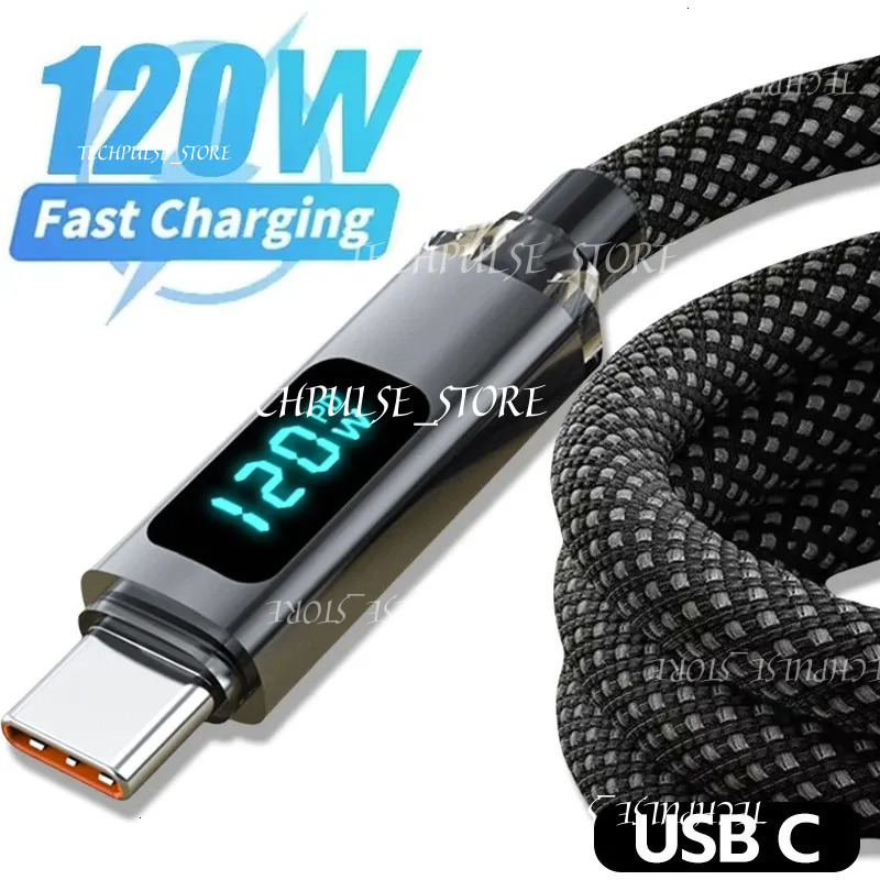 120W USB To Super Fast Charge Type C Data Cord tech73 For Iphone 15 Xiaomi POCO Samsung With Led Digital Display Cable