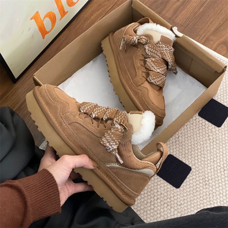 Designer Lowmel Highmel Winter Boots for Women Luxury Sheepskin Wool Lace-Up Platform Sneakers Australia Snow Shoes