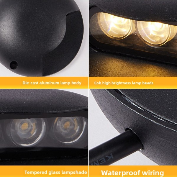 Black Dome - shaped LED Pathway Light, Outdoor Walkway Lighting Fixture with Triple - bulb Design