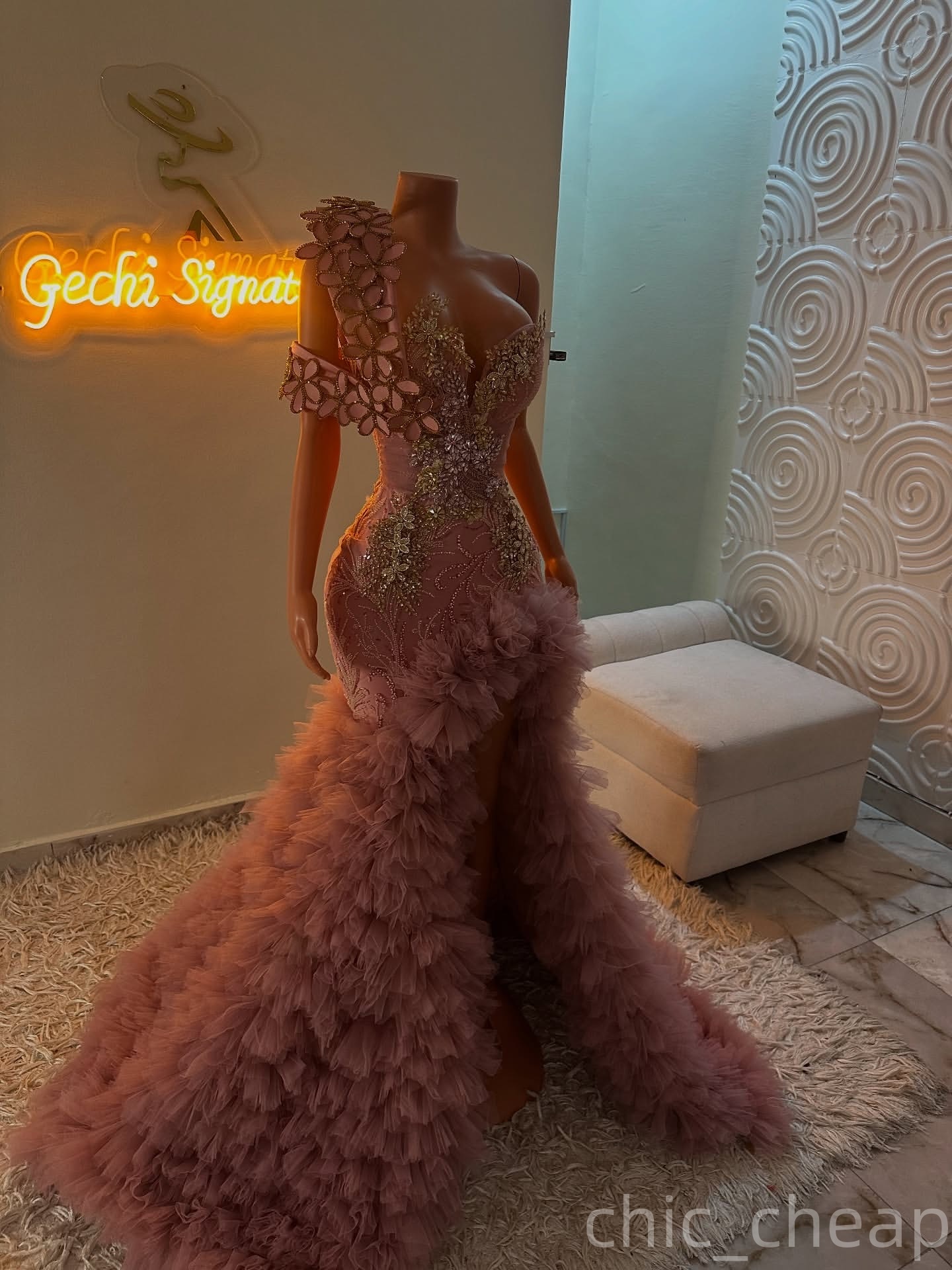 Blush Pink Mermaid Prom Dresses 2025 Crystals Flowers Tulle Tiers Evening Formal Party Second Birthday Engagement Gowns Plus Size Dress For Special Oc