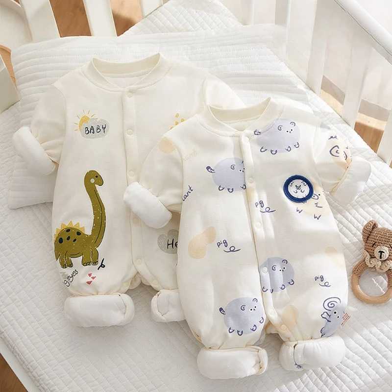 Somenie Newborn Baby Onesie Thickened Winter Pure Cotton Baby Bodysuit Warm Cotton Winter Cute Printed Boys Girls Onesie C251009