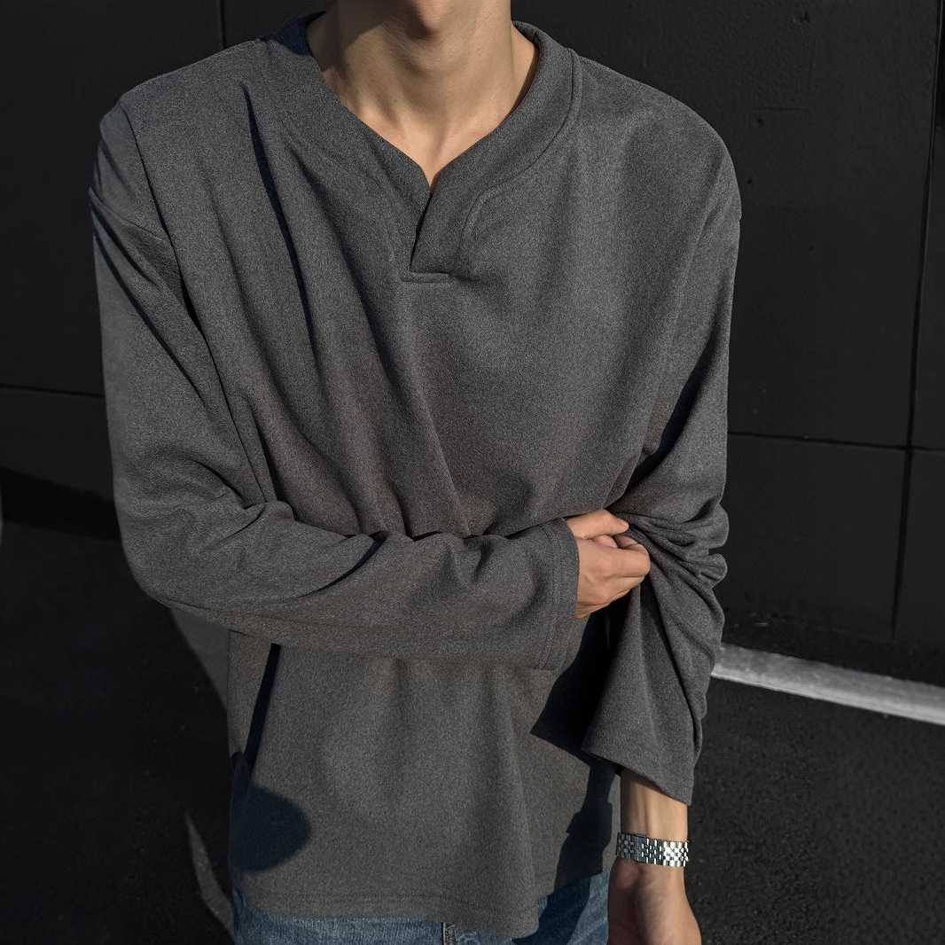 Designer Hoodie 280g Heavyweight German Velvet V-neck Long Sleeve T-shirt For Men Autumn And Designer Shirt Winter Cleanfit American Style Trendy Laye