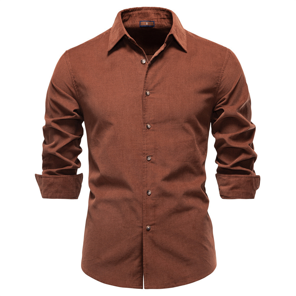 2025 Autumn Winter New Men's Corduroy Cotton Shirt With Turn-down Collar Casual Designer Hoodie Solid Color Designer Shirt Long Sleeve Shirt For Men