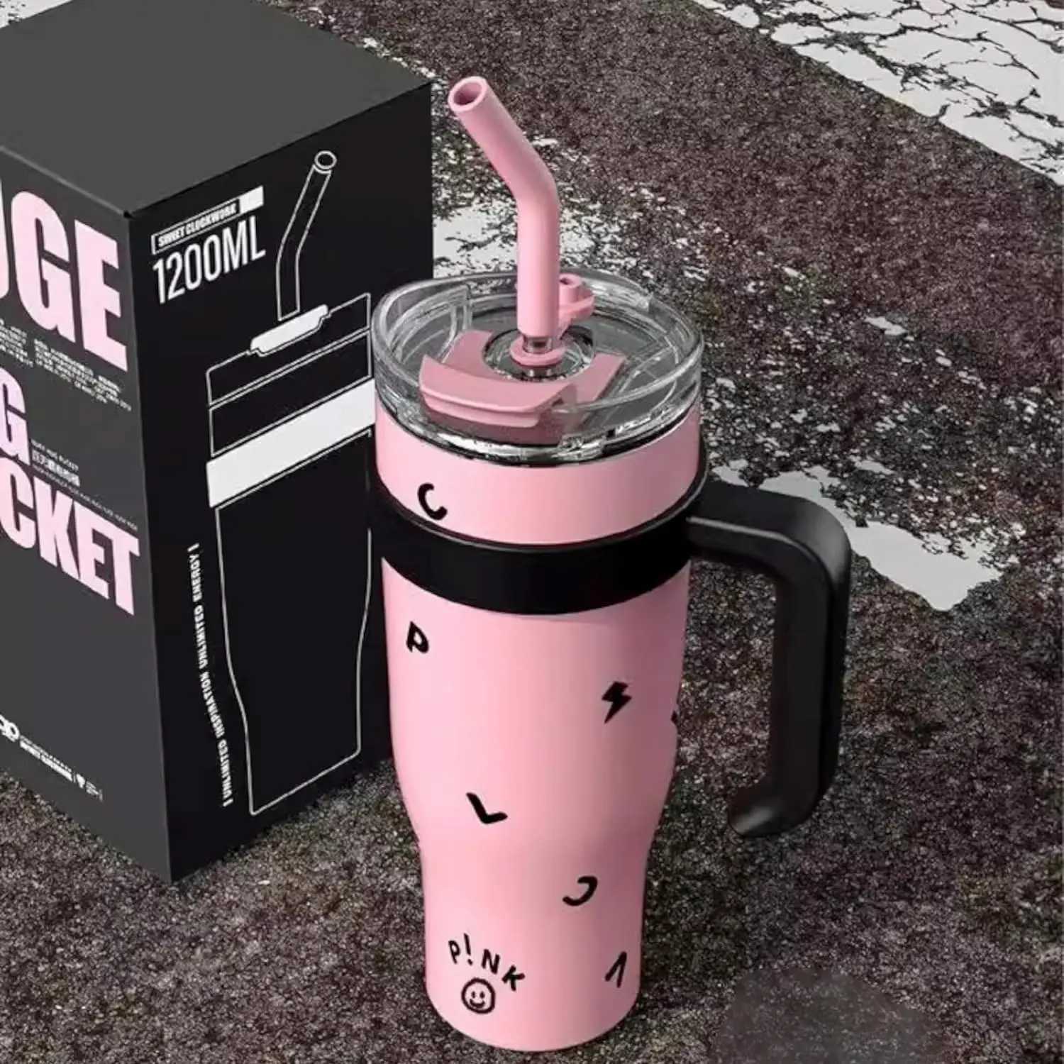 1200ML Stainless Steel Vacuum Insulated Tumbler Largecapacity Water Bottle Thermos Straw Cup Outdoor Travel Drinkware Kettle C251008