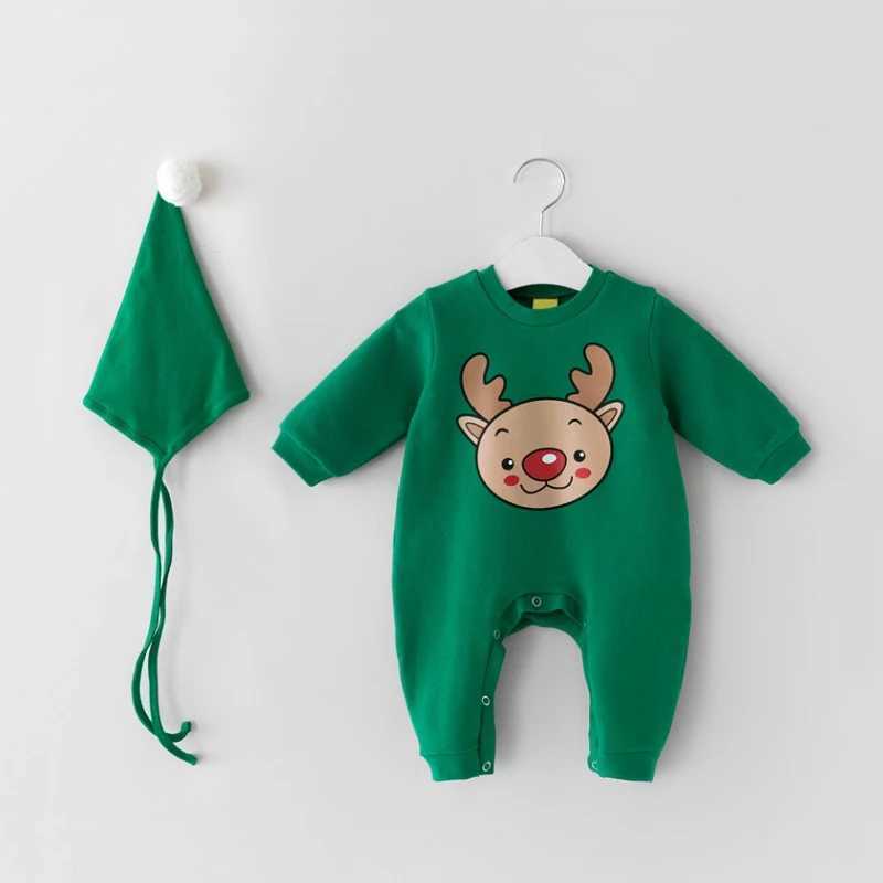 Unisex Infant Warm Romper with Hat for Christmas Boys Girls Cute Print Bodysuit Clothing New Year C251009