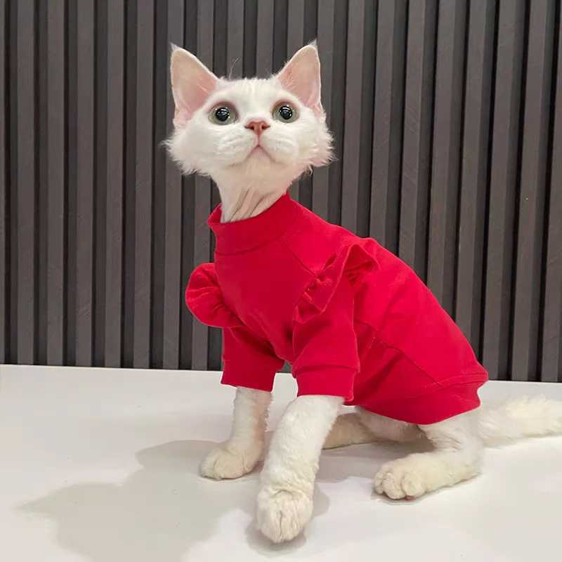 New Year Cat Clothing Ruffle Sleeves Cotton Clothes for Sphynx Winter Warm SWEATer for Kittens Thick Coat for Devon Rex C251009