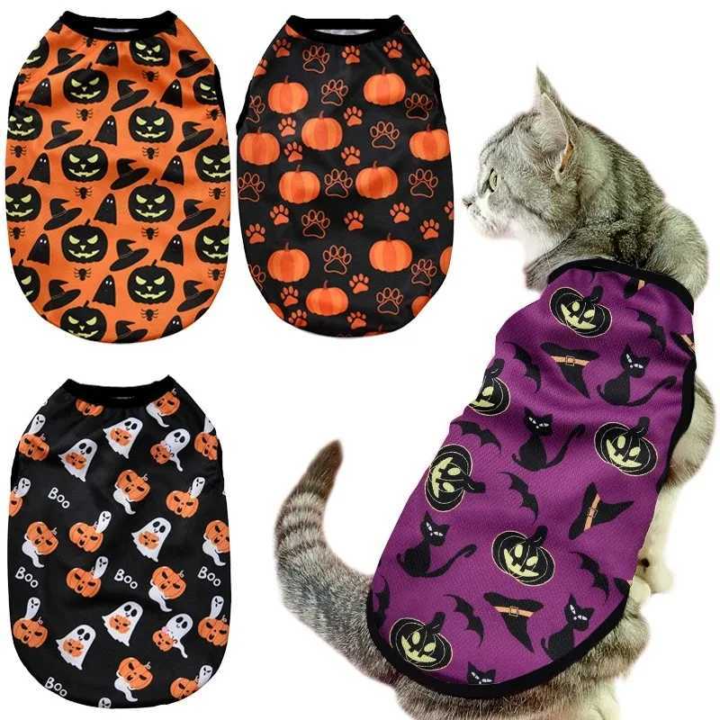 6pcs Pumpkin Print Yorkshire Apparel Pet Cat Clothes Halloween Costume Two Legged Kitten Puppy Vest for Small Dogs Cats Tshirt C251009