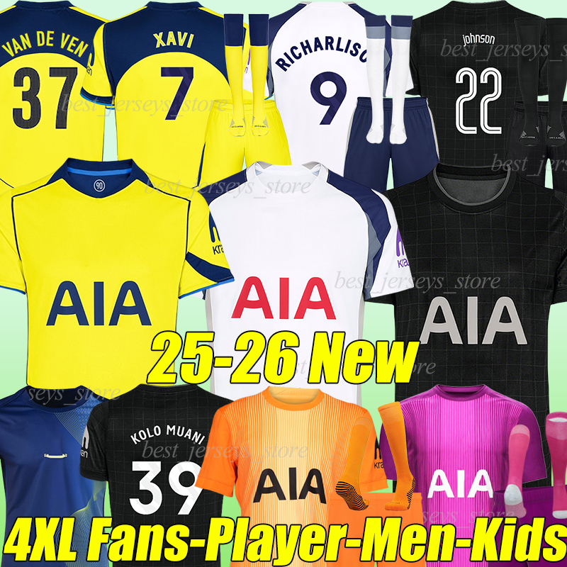 4XL 2025/26 TOT XAVI Soccer Jerseys J.PALHINHA RICHARLISON JOHNSON VAN DE VEN KOLO MUANI SOLANKE KUDUS TEL P.M.SARR ROMERO VICARIO men kids kit socks set Football shirts