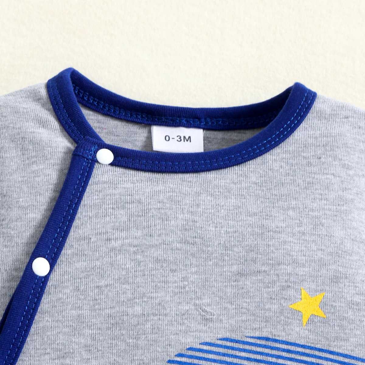 Grayblue footed onesie with elephant print hat for baby boys suitable for autumn and winter C251009