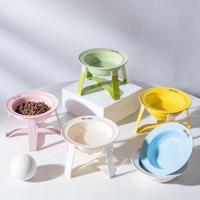 Korean BD anti-slip neck-supporting high-legged dog and cat food bowl, drinking bowl, ceramic cat bowl, chin-protection pet bowl, flying disc bowl L251009