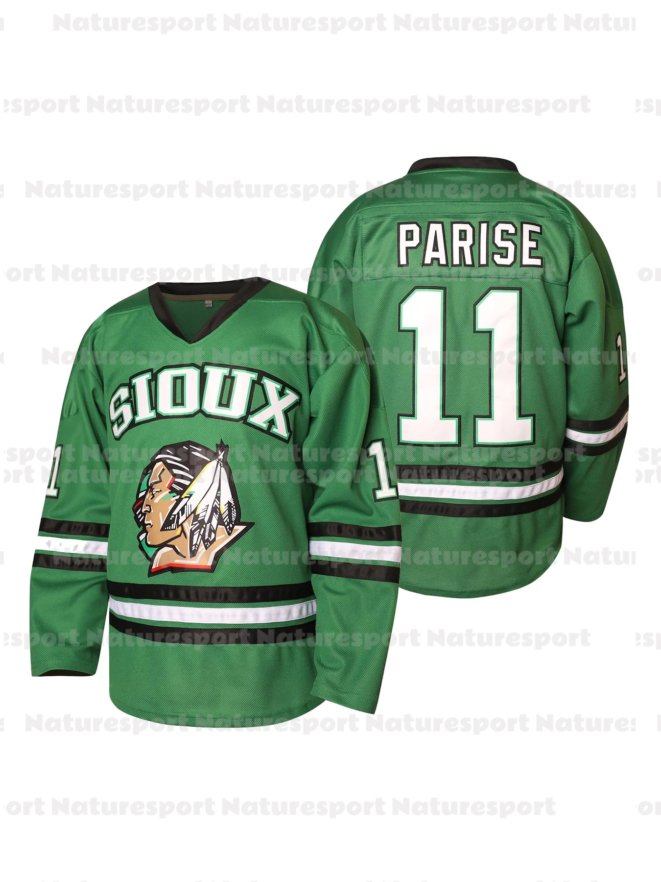 Men #11 PARISE NORTH Fighting Home DAKOTA College Hockey Jersey Embroidered Polyester Ice Hockey Jersey Green Size S-XXXL IN STOCK 2025