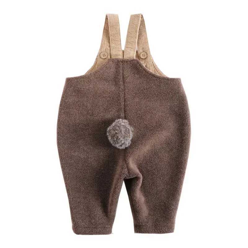 Spring Autumn Boys and Girls Overalls Solid Soft Woolen Cloth Rabbit Tail Straps Jumpsuit Children Casual Warm Pants E23430 C251009