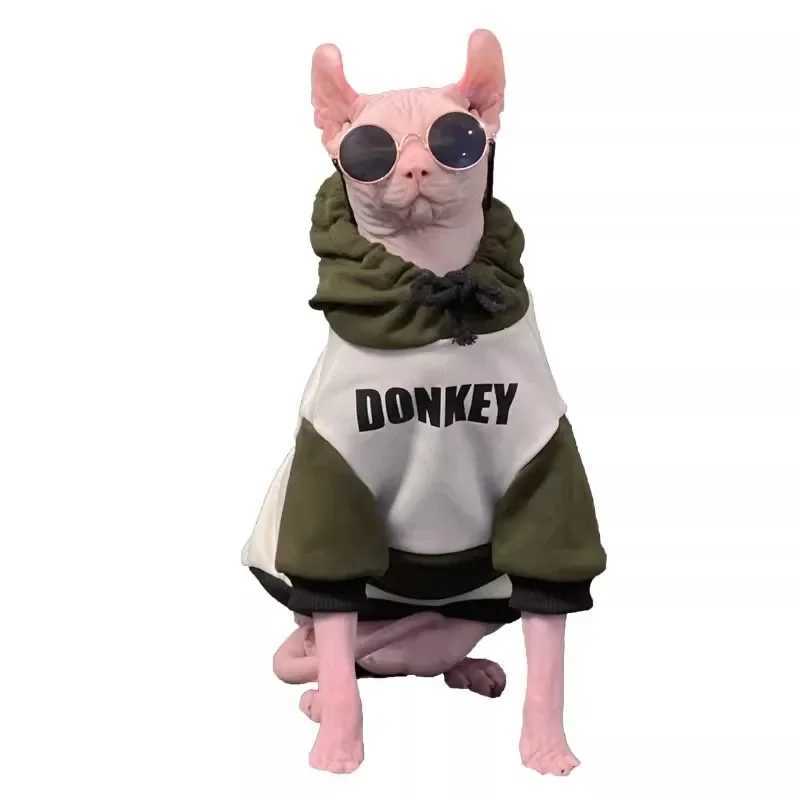 Warm Fashion Hooded Sweatshirt for Sphynx Cat Clothing Winter Thick Long Sleeves Coat for Devon Rex Soft Loungewear for Kittens C251009