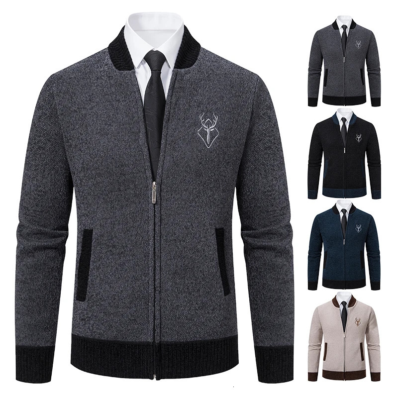 Sweater Cardigan Knitted Mens Clothing Korean Style Long Sleeve Fleece Warm Overcoat Baseball Jumper Wool Sweatercoat 2501008