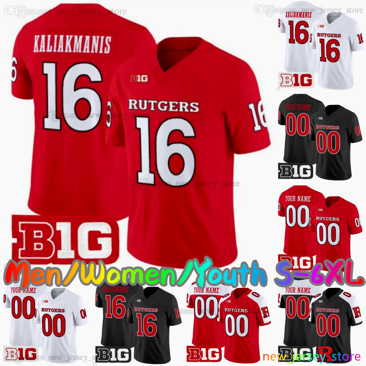 2025 Custom S6XL Rutgers Scarlet Knights New Football Jersey 16 Athan Kaliakmanis 3 Antwan Raymond 8 KJ Duff 5 Kaj Sanders 9 Jett Elad 10 AJ Surace St