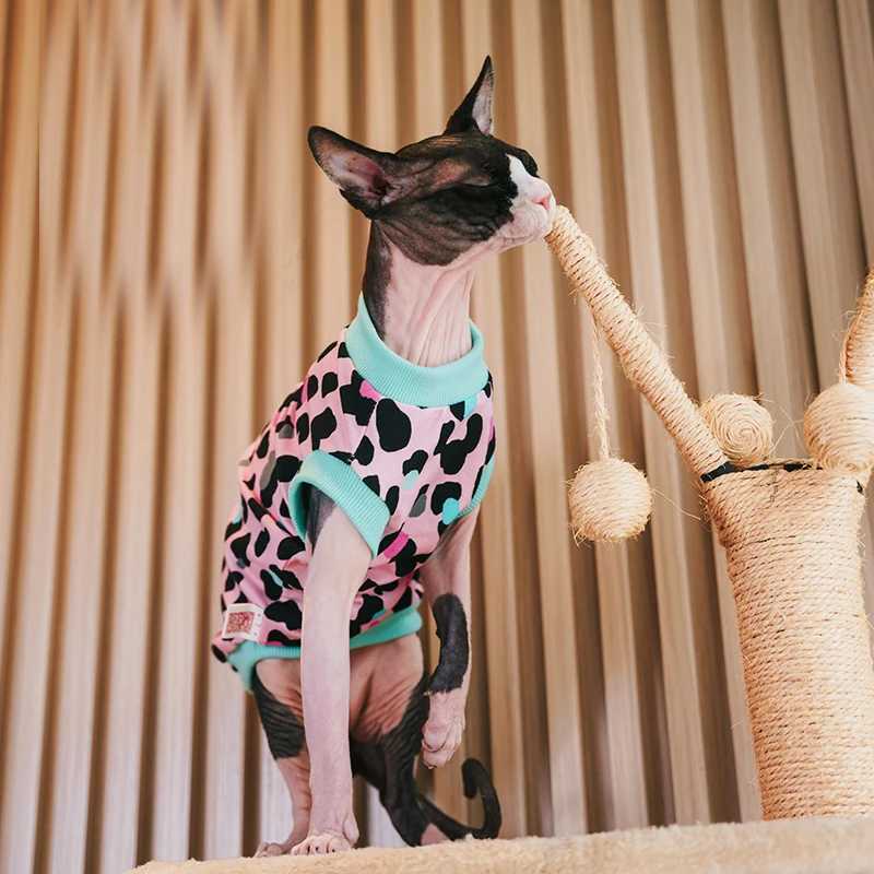 Sphinx Hairless Cat Clothes Pet Kittens Hoodies Shirt Leopard Print Sphynx Devon Rex Costumes Soft Warm Clothing For Cats Dogs C251009