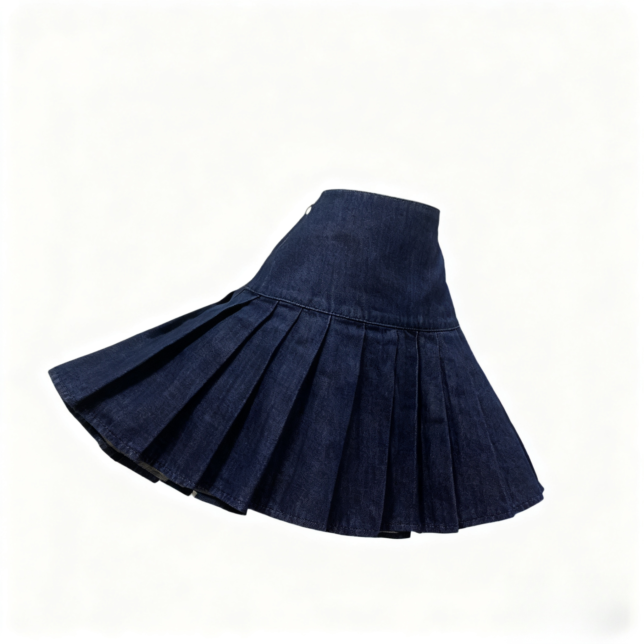 Women's Dark Blue Denim Pleated Skirt - Slim - Fitting & Wrinkle - Free Casual Mini Skirt-048B