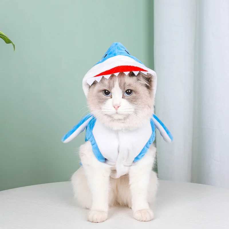 1pc Pet Products Shark Pet Clothes Winter and Autumn Warmth Halloween Universal Dog Clothes Cat Clothes Cat Supplies Blue C251009