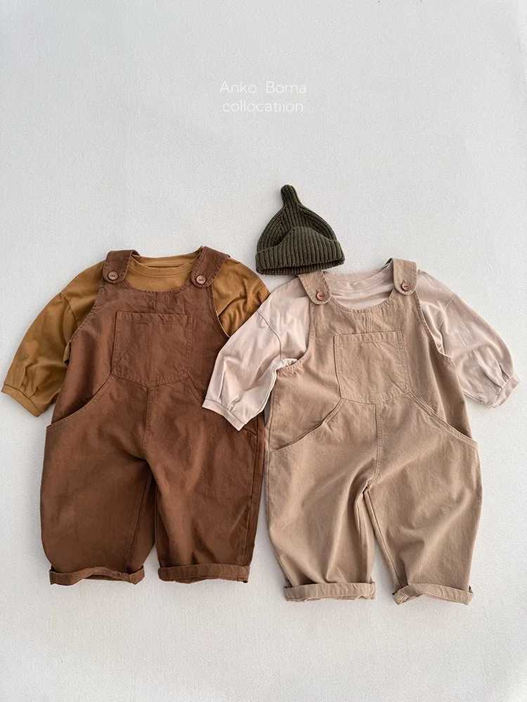 2025 Autumn New Children Loose Overalls Solid Boys Vintage Jumpsuit Girls Strap Trousers Baby Casual Overalls Kids Clothes C251009