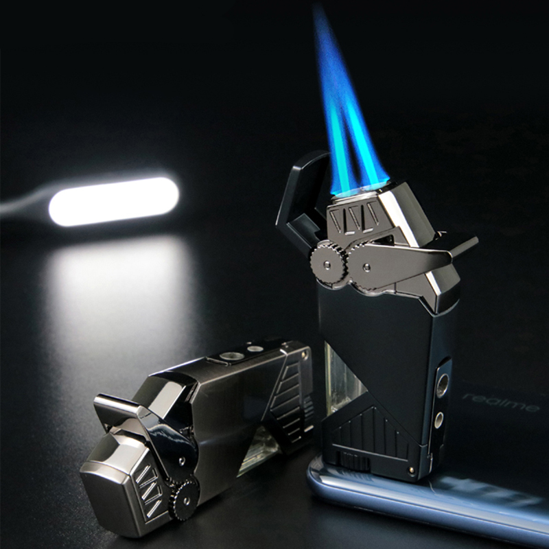 Windproof dual straight metal lighter can be used for wholesale by manufacturers to light cigars