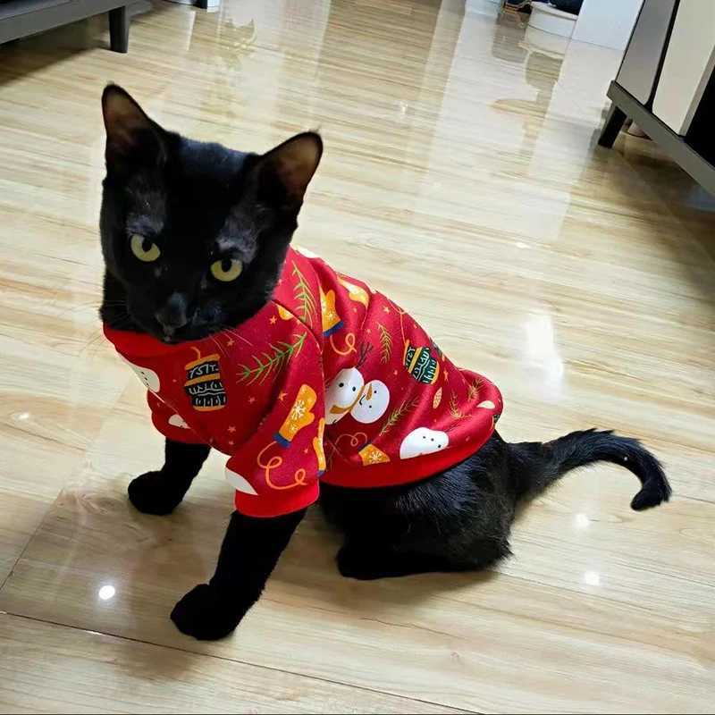Cute Print Sphynx Cat Costume Clothes Winter Warm Pet Hoodie Sweater for Cats Soft Fleece Puppy Kedi mascotas gotas Clothing C251009