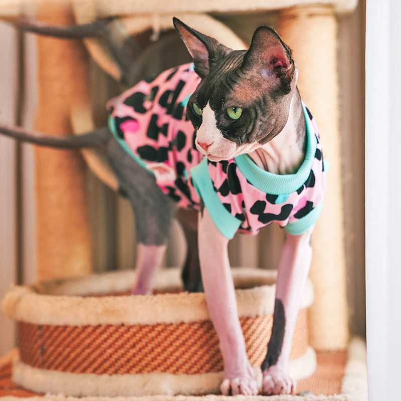 Sphinx Hairless Cat Clothes Pet Kittens Hoodies Shirt Leopard Print Sphynx Devon Rex Costumes Soft Warm Clothing For Cats Dogs C251009