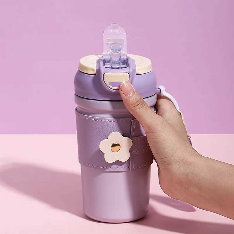 450Ml highvalue direct drinking straw dualpurpose thermos cup office double drinking Internet celebrity coffee accompanying cup C251008