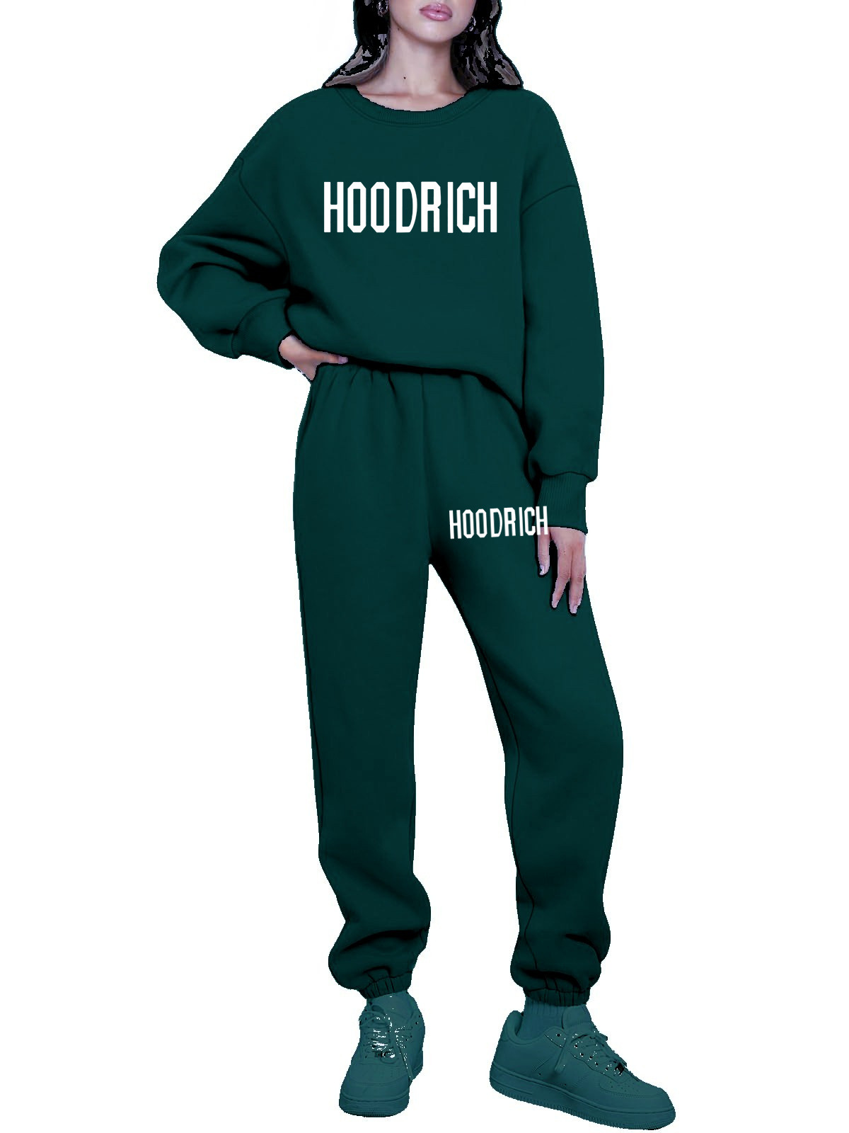 Women's Tracksuits Hoodrich design fashionable and trendy casual loose round neck sports shirt set printed